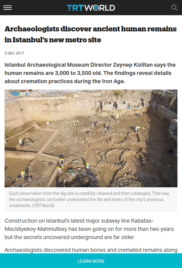 Archaeologists discover ancient human remains in Istanbul’s new metro site